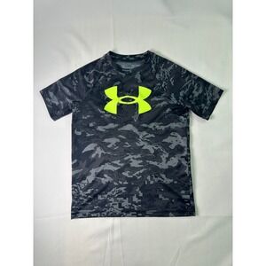Under Armour Youth‎ Boys Sm (7-8) HeatGear Camo T-Shirt Gray Black Training Top